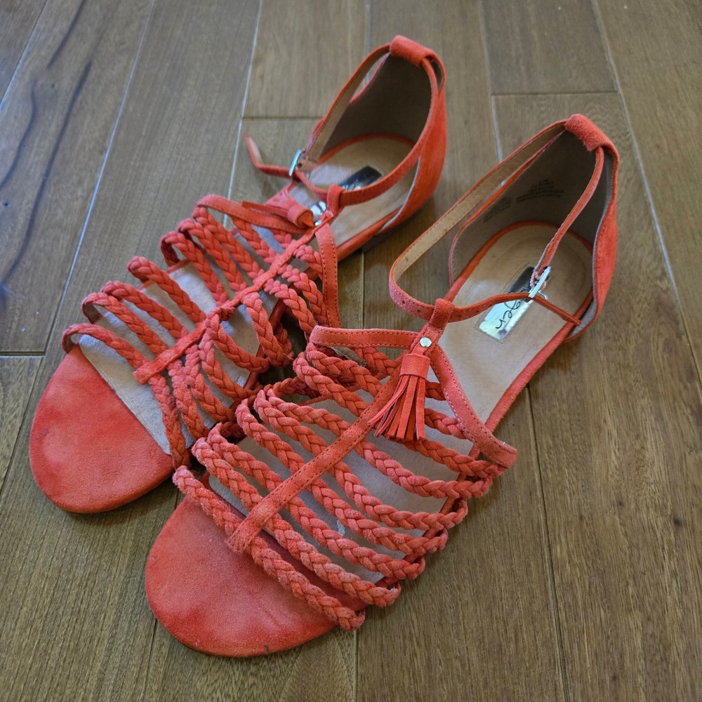 Halogen Womens Orange Suede Braided Gladiator Tassel Flat Sandals Size 11M